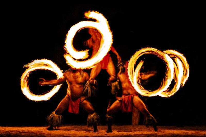 Hawaiian Polynesian Fire Dancers at a Luau