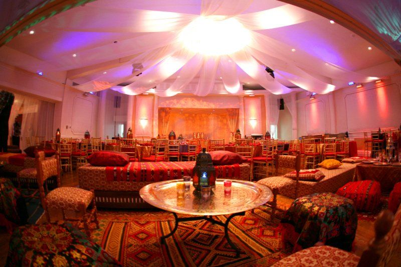 Wedding celebration Henna party room with Arabian styled seating