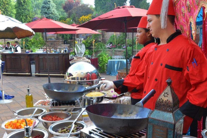 Wedding celebration Indian style buffet station with chefs