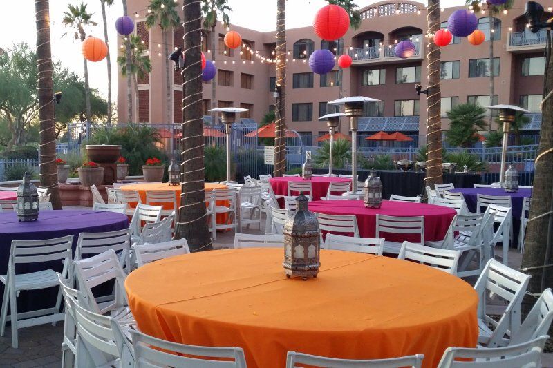 Wedding celebration Indian Sangeet styled outdoor table setting