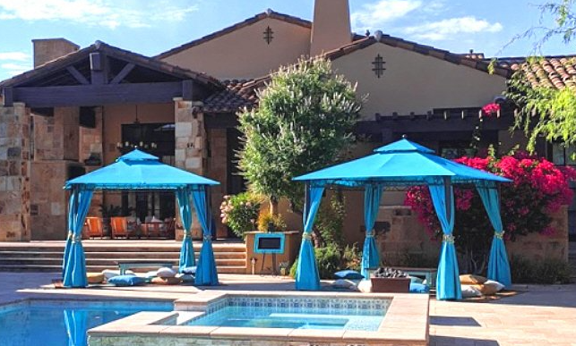 Turquoise Tents by swimming pool
