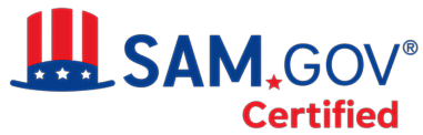 SAM.gov Certified logo. Features an Uncle Sam hat, and text