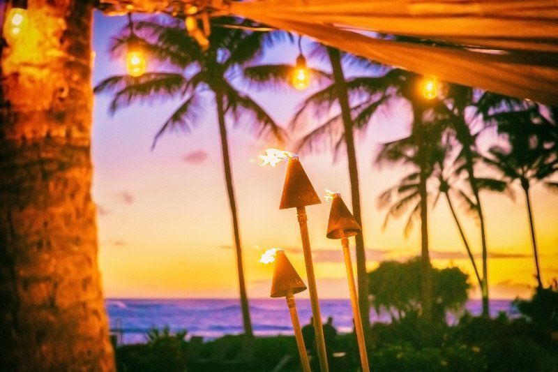 Tiki Torches in a Hawaiian style theme
