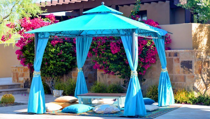Turquoise Cabana Pool Party tent at poolside