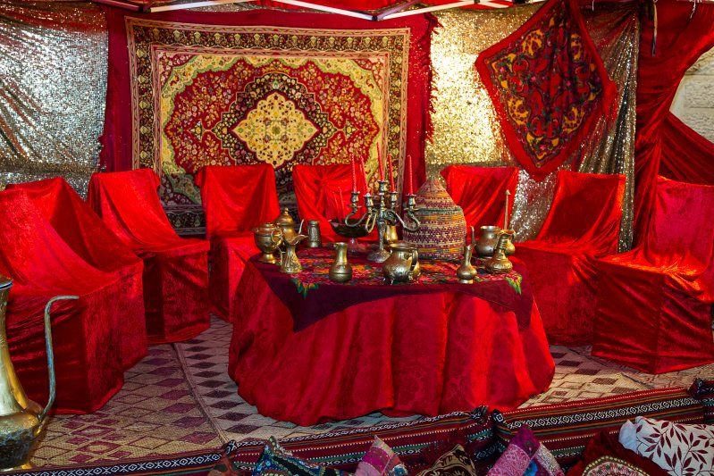 Wedding celebration henna party design and painting setup