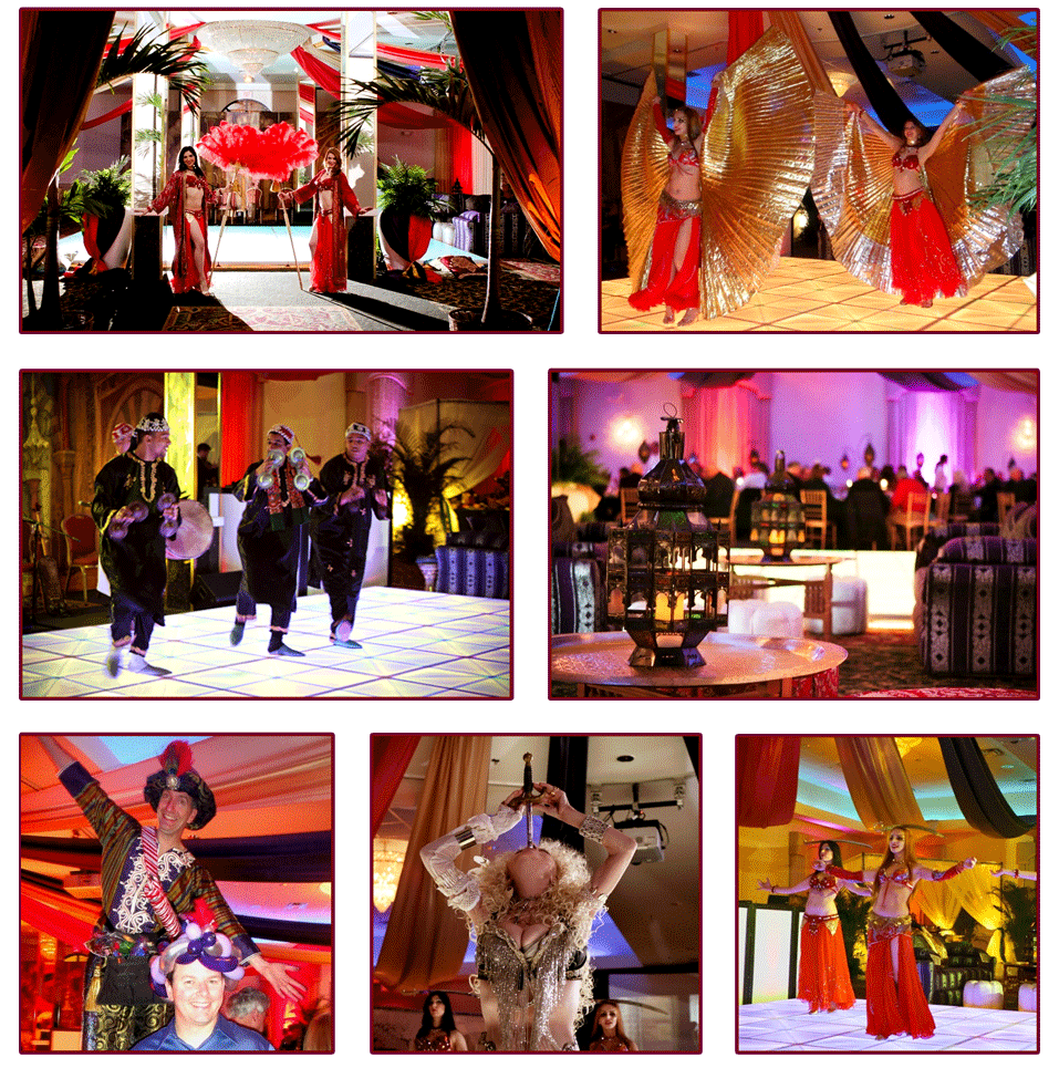 Collection of images showing table settings, stage setup and live entertainment at New Year’s Eve and Birthday Party, Easton, PA