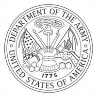 Seal of the United States Department of the Army, circular emblem with various symbols.