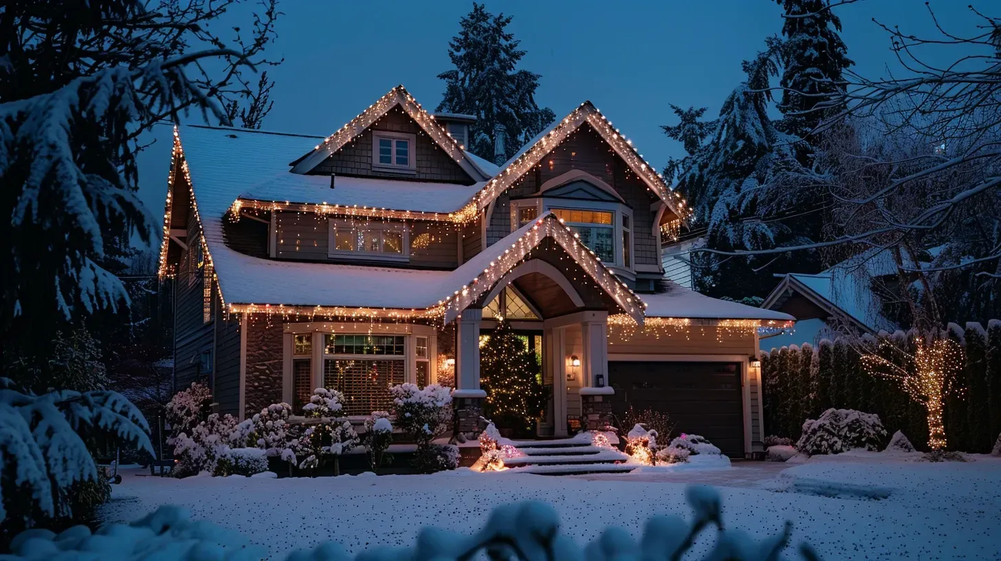 Professional Christmas and Holiday Lighting Vancouver BC contractors offering residential backyard festive lighting, roofline LED string lights, patio decorations, driveway holiday illumination, garden tree wraps, commercial outdoor displays, and advanced seasonal holiday lighting installations.