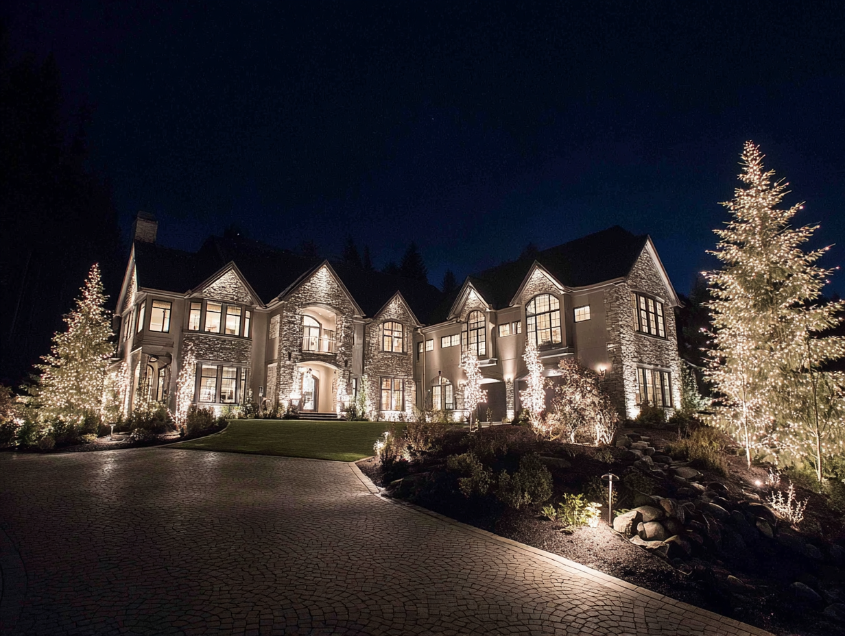 Professional holiday lighting installation Vancouver Christmas services for homes and commercial businesses with LED rooflines, patios, and trees, festive holiday displays. Vancouver Christmas lighting installation delivers durable, weatherproof, safe LED lights with professional services.