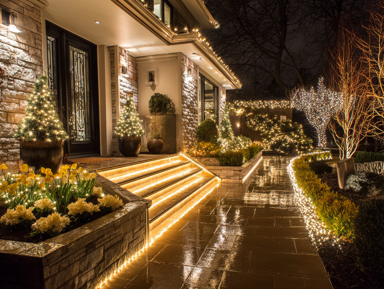 Professional holiday lighting Vancouver services with Christmas LED rooflines, patios, pathways, and trees, festive holiday displays for residential and commercial properties. Vancouver Christmas lighting installation delivers safe, durable, weatherproof LED holiday lights with professional services.