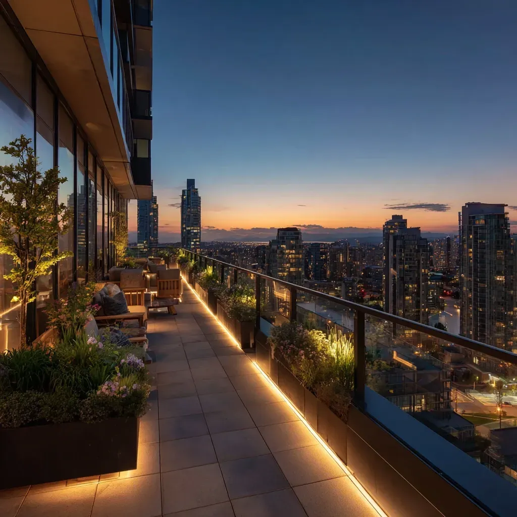 Aggressive Landscape Lighting Services Vancouver BC contractors creating backyard patio LED illumination, garden pathway fixtures, residential driveway lighting, decorative bistro string installations, architectural facade uplighting, and complete commercial LED exterior solutions.