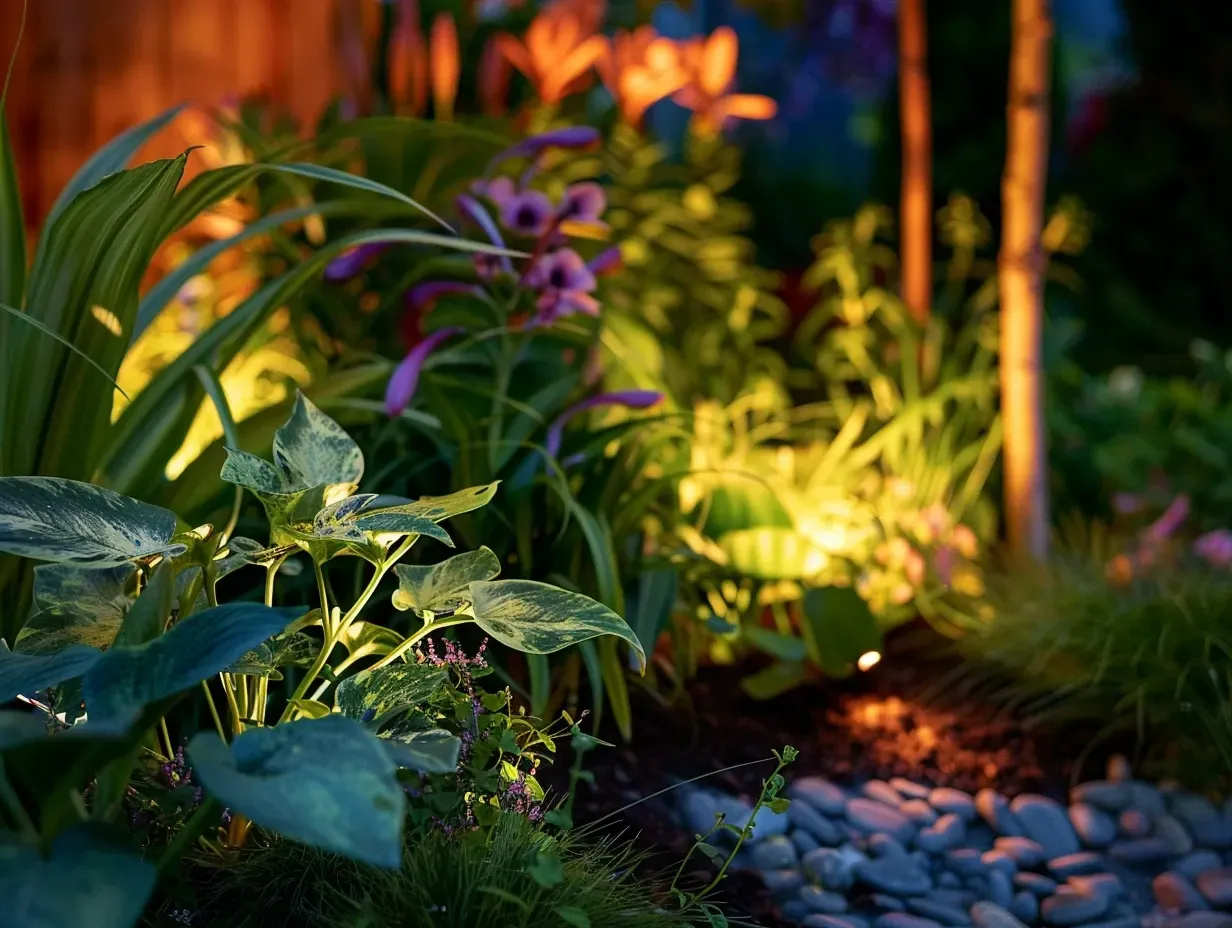 Professional Garden Lighting Vancouver BC outdoor experts providing backyard LED fixtures, patio accent lights, residential garden path illumination, driveway floodlights, decorative string lighting, architectural uplights, and modern commercial outdoor garden lighting systems.
