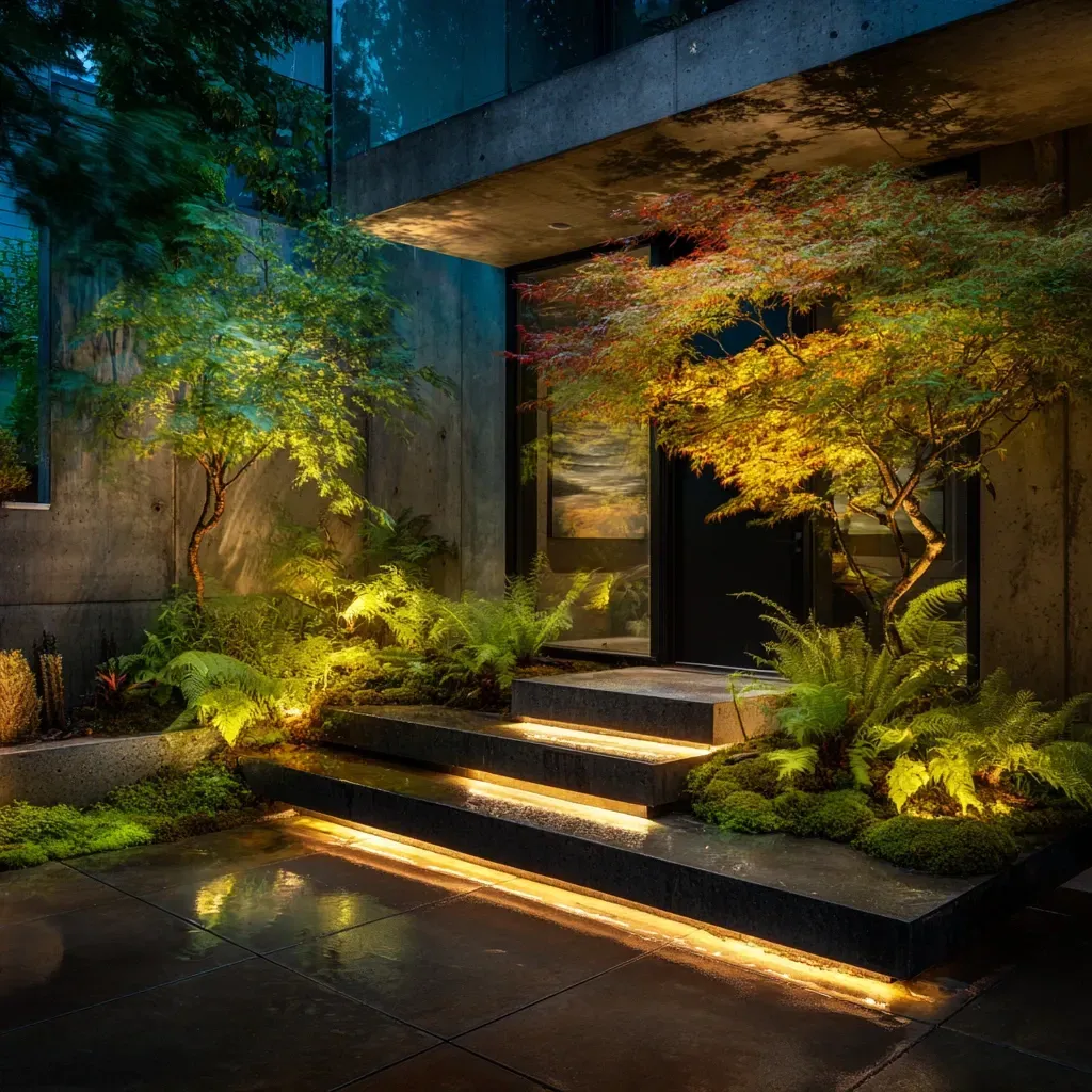 Aggressive Landscape Lighting Vancouver Moonlit specialists installing residential backyard LED systems, patio accent fixtures, garden pathway illumination, security floodlights, commercial outdoor lighting, architectural facade uplighting, decorative bistro string lights, driveway uplighting, and complete exterior lighting solutions for Vancouver BC properties.