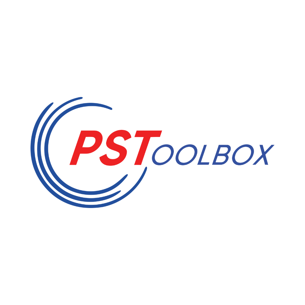 A blue and red logo for a company called pstoolbox.
