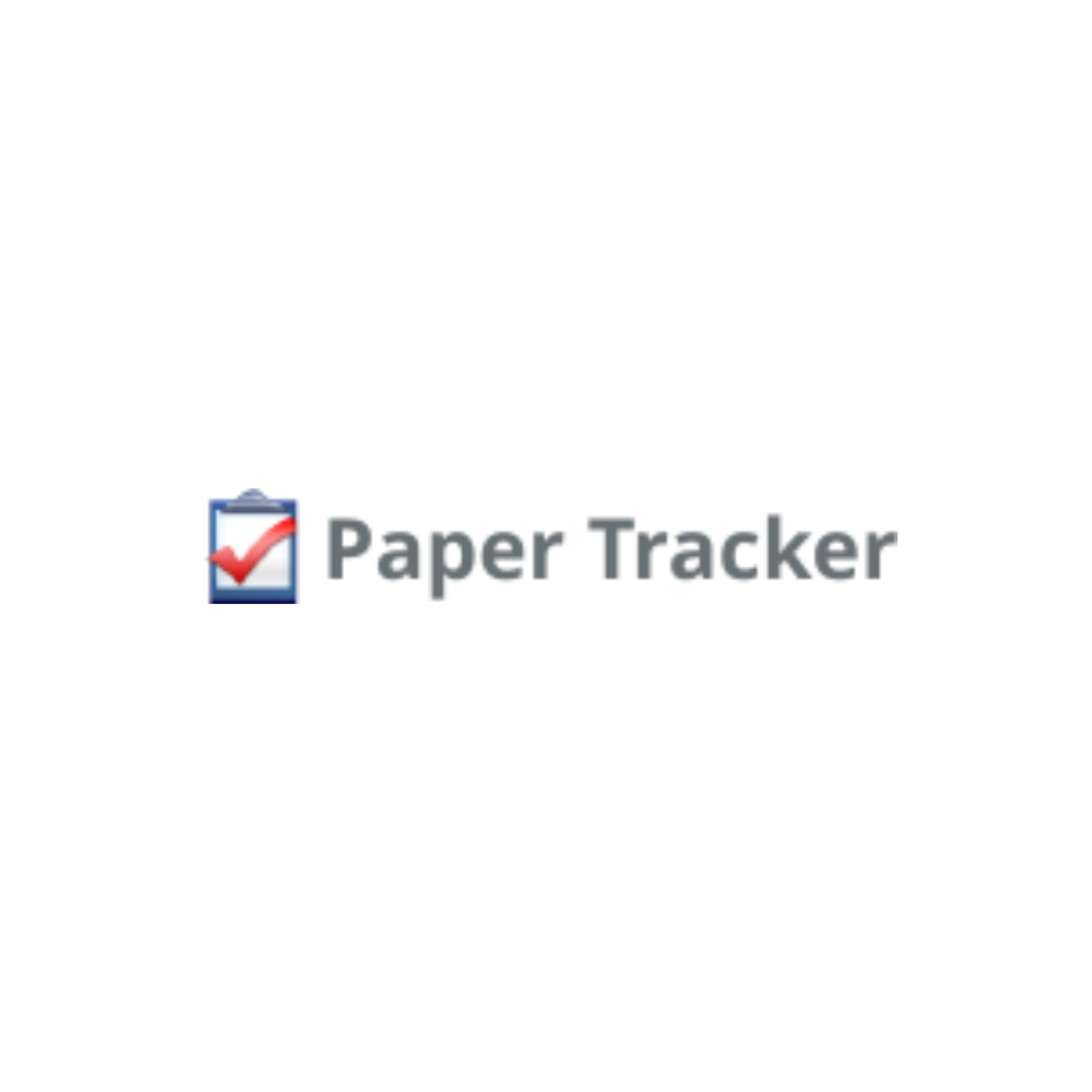 A paper tracker logo with a check mark on a clipboard