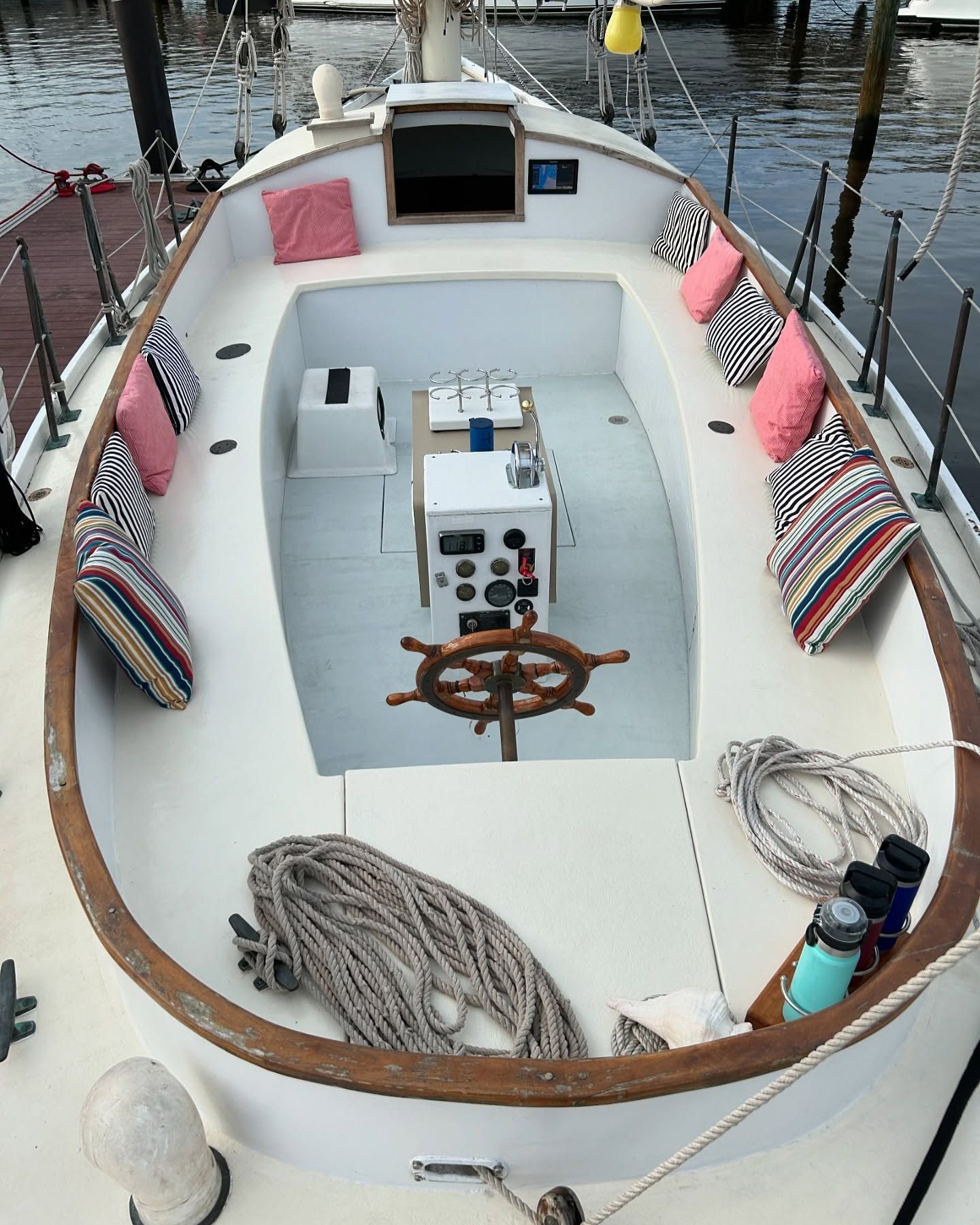 Cockpit of Resolute at Sunset Bay Marina
