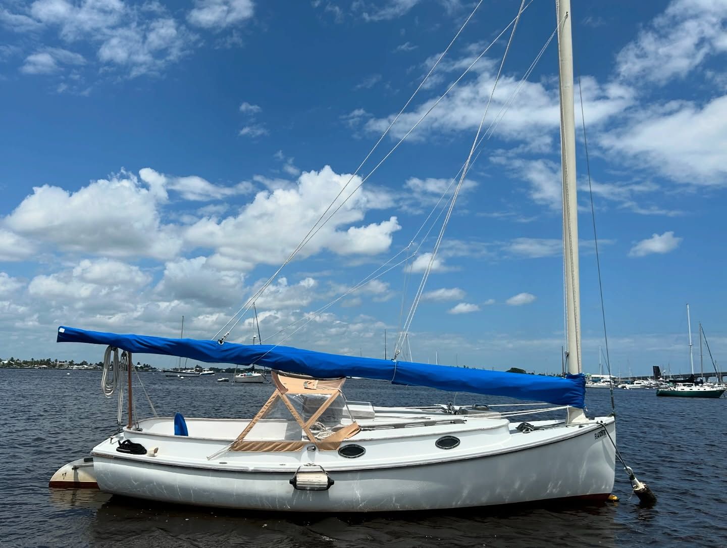 Margot at her mooring at Sunset Bay Marina