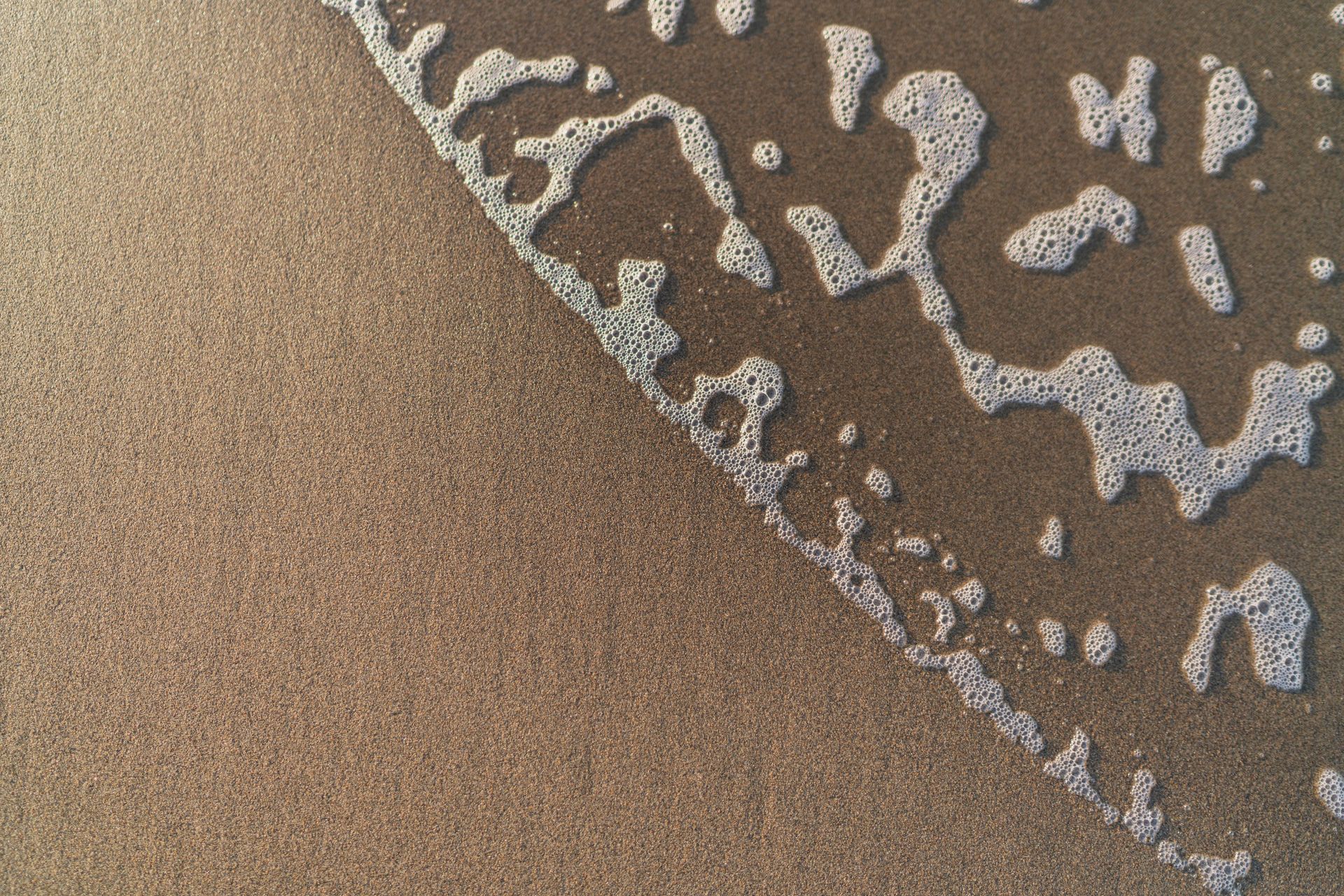 Sandy beach with foamy ocean water washing ashore.