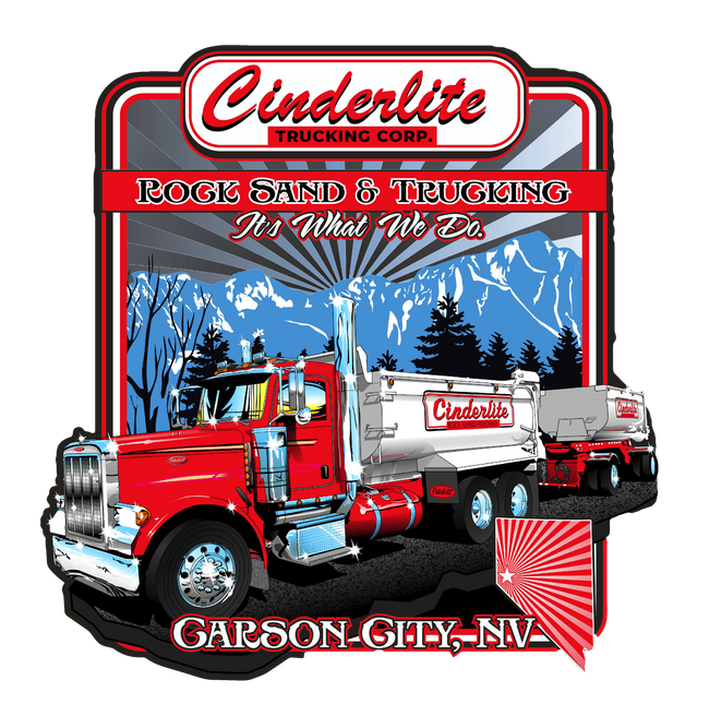 A poster for cinderlite trucking company shows a dump truck