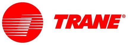 A red and white trane logo on a white background