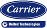 The logo for carrier united technologies is blue and white.