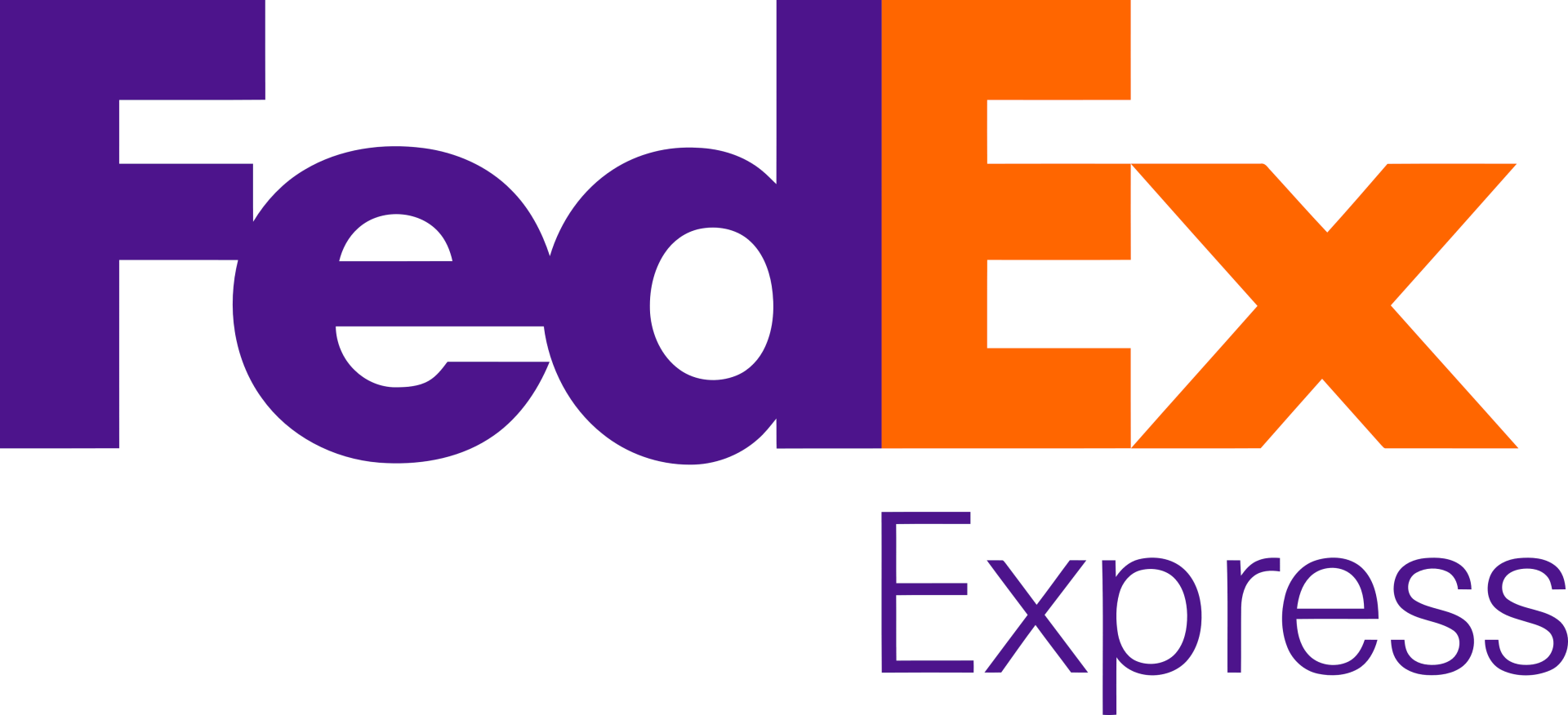 The fedex express logo is purple and orange on a white background