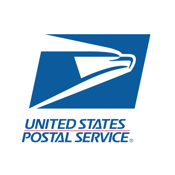 A blue and white united states postal service logo