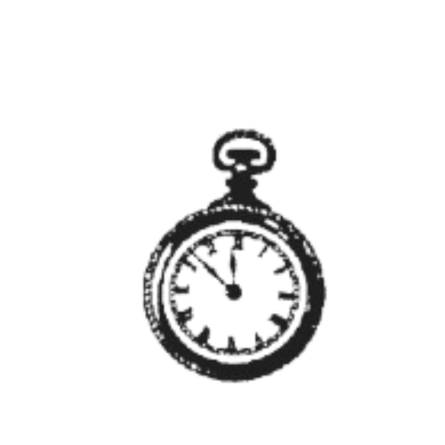 A black and white drawing of a pocket watch on a white background