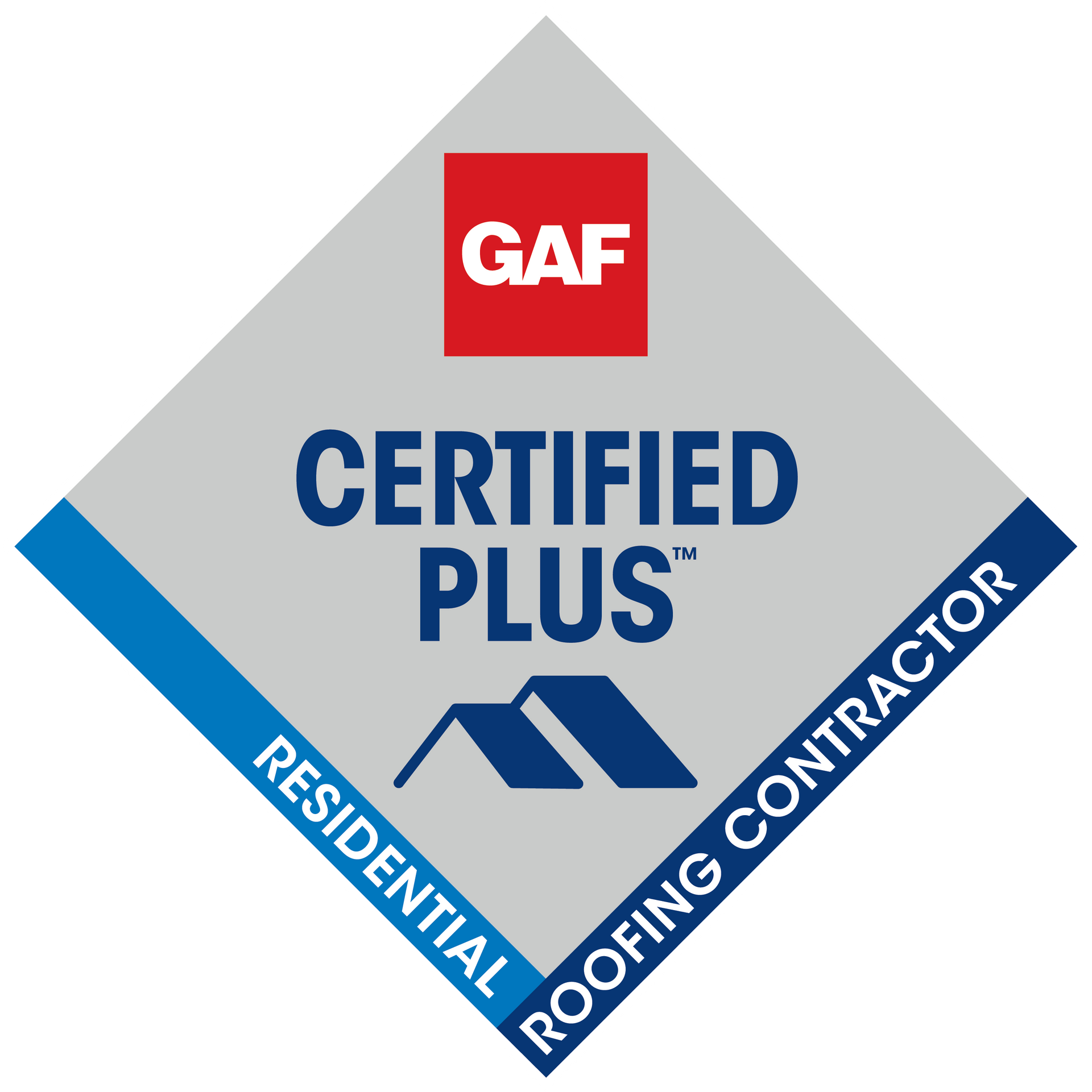 A logo for a certified residential roofing contractor