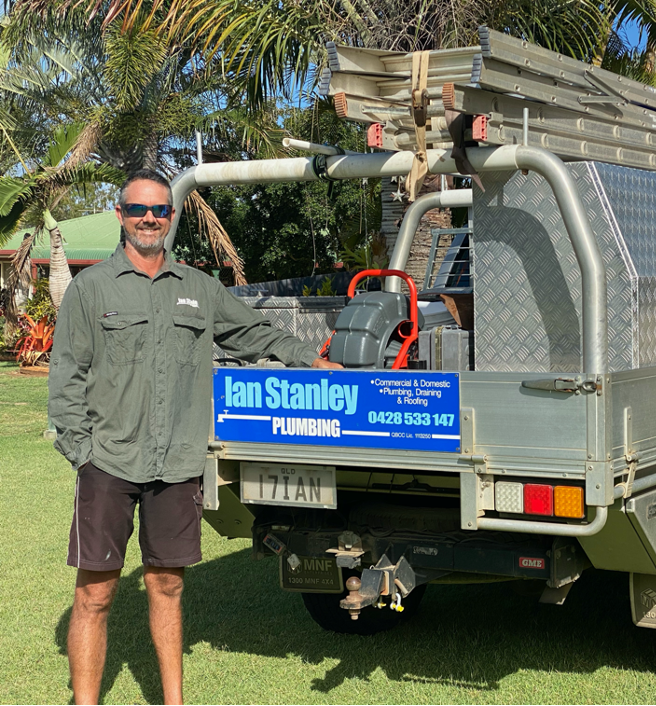 Man in Front of Plumbing Truck — Ian Stanley Plumbing In Avoca, QLD