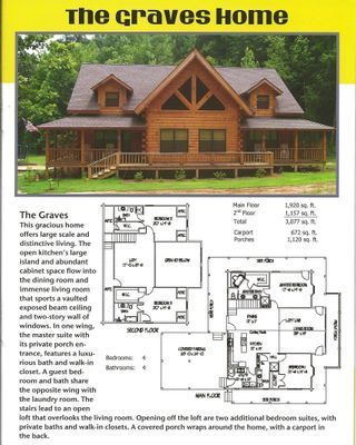 Log cabin house with floor plans
