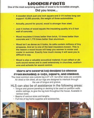 Informative flyer on wooden facts. It details wood's strength, insulation properties, and design options.