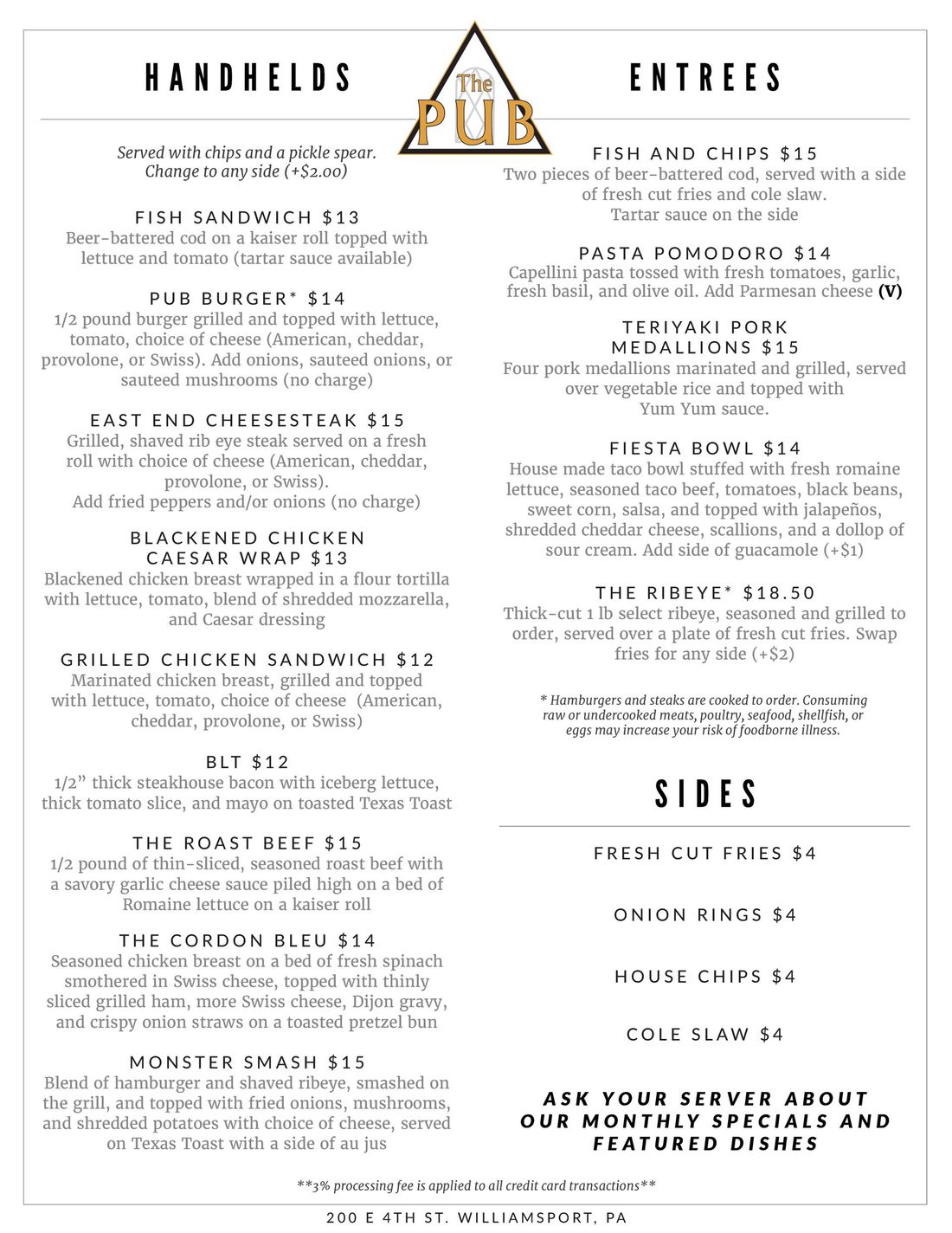 Menu from 