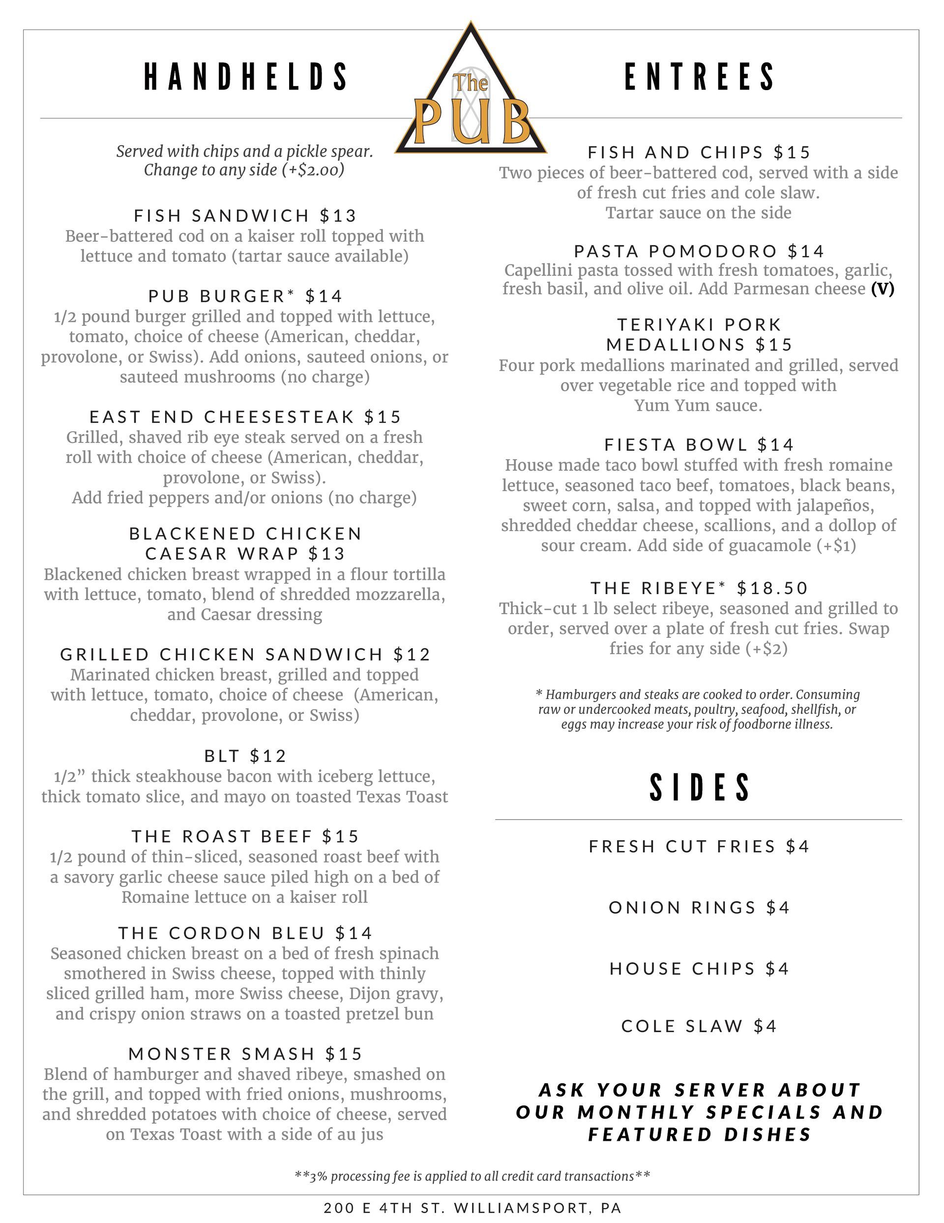 Menu from 