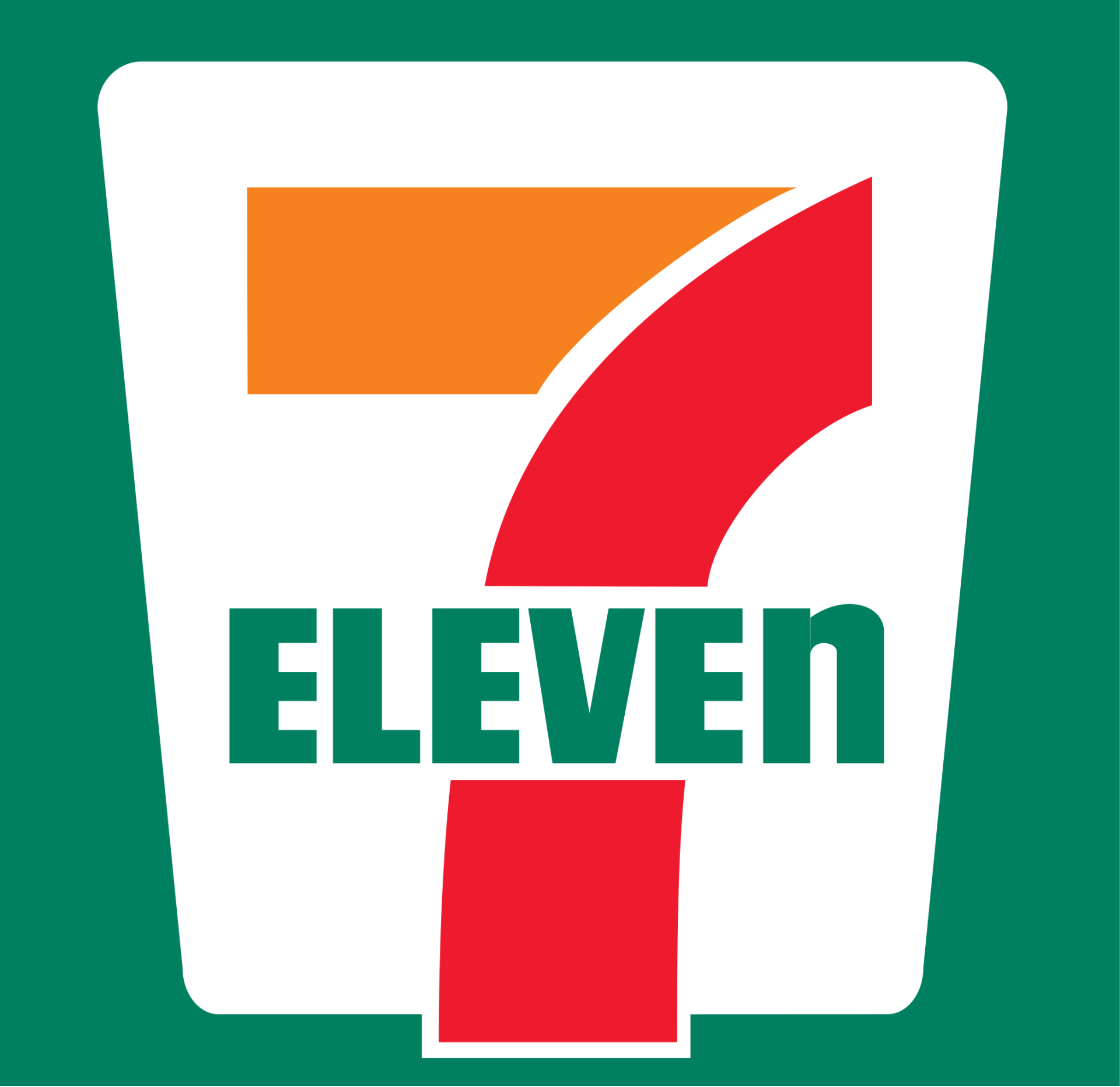 A 7 eleven logo on a green background