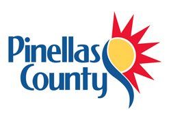 A logo for pinellas county with a sun in the middle.
