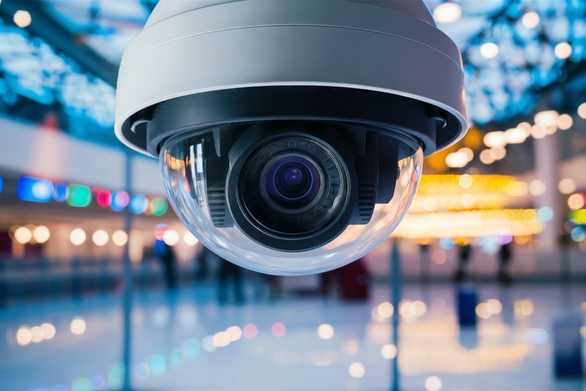 Security camera in a modern building with a blurred background