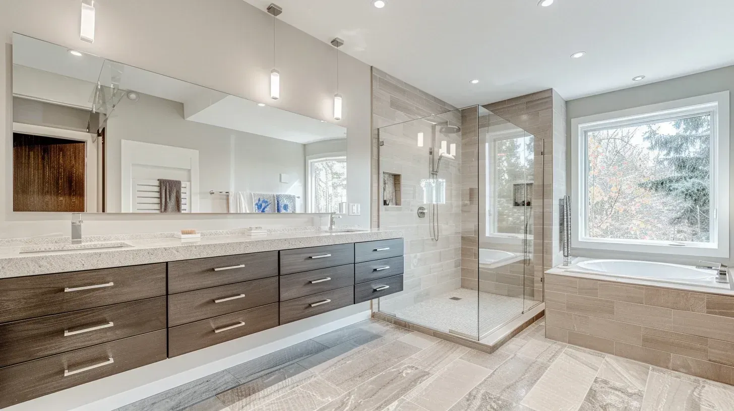 Bathroom remodeling Vancouver near me project with quartz vanity top and undermount sink. Custom tile backsplash enhances visual appeal. Built to code and safety standards.
Vancouver bathroom renovation specialists performing full demolition and rebuild. Waterproofing membrane protects subfloor integrity. Delivered with clear renovation timeline.
Modern bathroom remodel Vancouver BC with floating vanity and glass shower panels. LED mirror and task lighting installed. Professional project coordination included.
Bathroom renovation Vancouver Lower Mainland featuring dual flush toilet and eco-friendly fixtures. Sustainable materials reduce environmental impact. Designed for long-term durability.
Complete bathroom remodeling Vancouver BC with vanity installation and shower conversion. Heated tile flooring improves comfort year-round. Delivered by trusted Vancouver bathroom renovation experts.