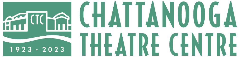 The logo for the chattanooga theatre centre is green and white.