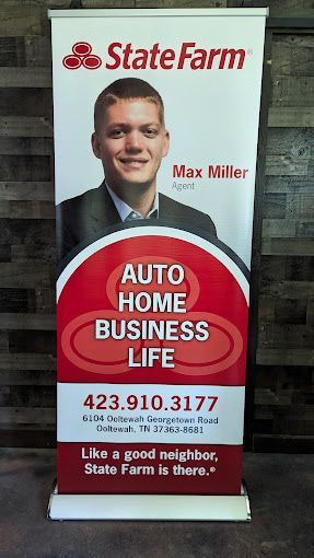 A state farm banner with a man on it