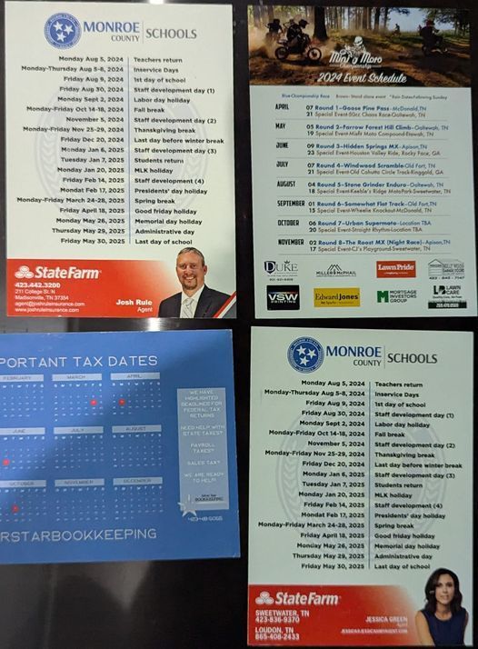 Several posters on a wall including one that says important tax dates