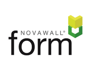 The Novawall form logo featuring black text and a geometric icon of a yellow cube stacked on a green hexagon.