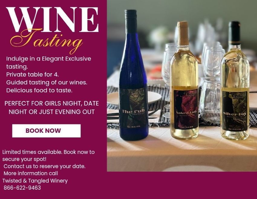 Three bottles of wine are sitting on a table.