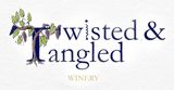 A logo for twisted and tangled winery with a tree and grapes