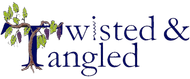 A logo for twisted and tangled winery  with a tree and grapes