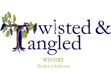 A logo for twisted and tangled winery in shidler oklahoma