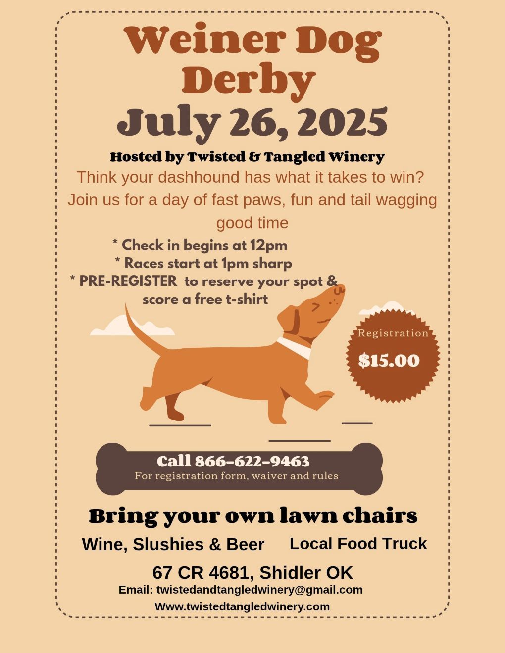 An advertisement for weiner dog derby on july 26 2025