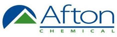 The logo for afton chemical is blue and green with a mountain in the background.