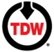 A logo for tdw with an arrow pointing down in a circle.
