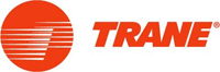 A trane logo with a red circle and white stripes